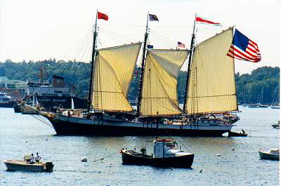 Victory Chimes under sail in the inner harbor - Boothbay Harbor