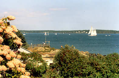 Boats off the point at Gray Homestead Camoing Southport Island Maine